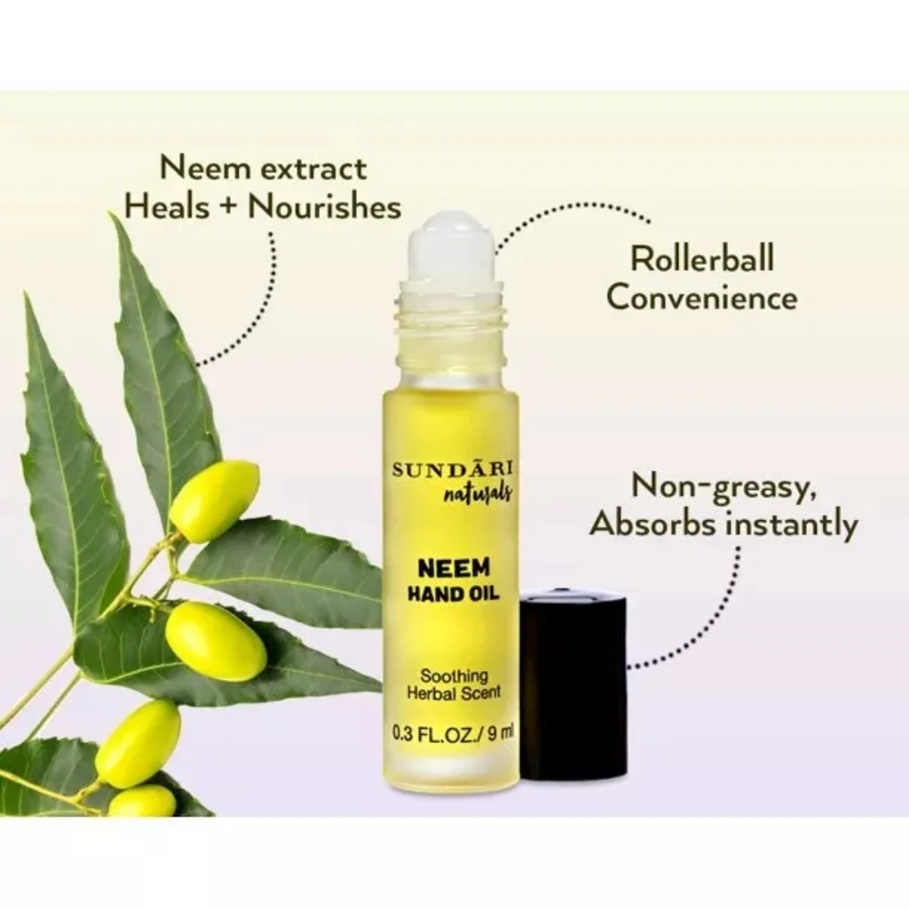 2 Pack-  SUNDARI Neem Hand Oil (Roll On For Dry Hands, Feet, and Cuticles)